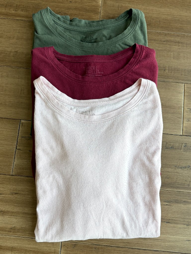 Set Of 3 Time And Tru Long-Sleeve T-Shirt L (Olive/Dark Red/Blush)